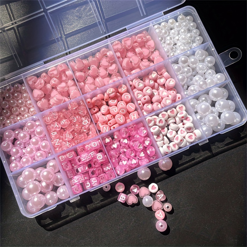 Jewelry Making Online - 10피스 핑크 알파벳 박스, 아크릴 비즈,