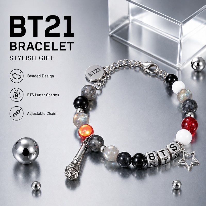 Jewelry Making Metals - BT21 블랙 레드 비즈 팔찌, 팬