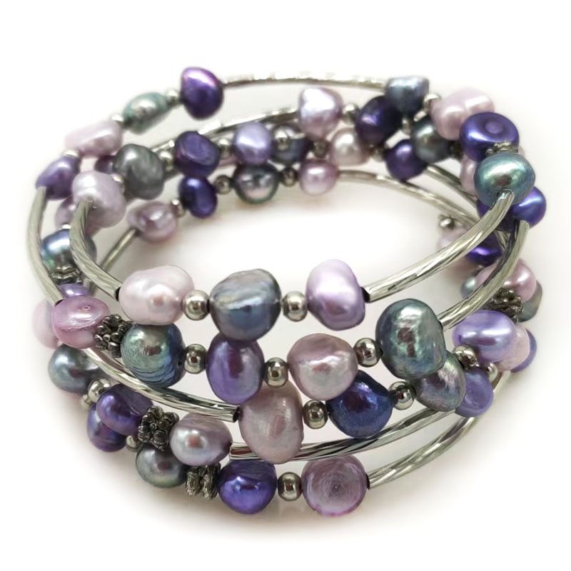 33인치 7-8mm 퍼플 메모리 와이어 천연 바로크 진 - Memory Wire Bracelet 리뷰 및 가격