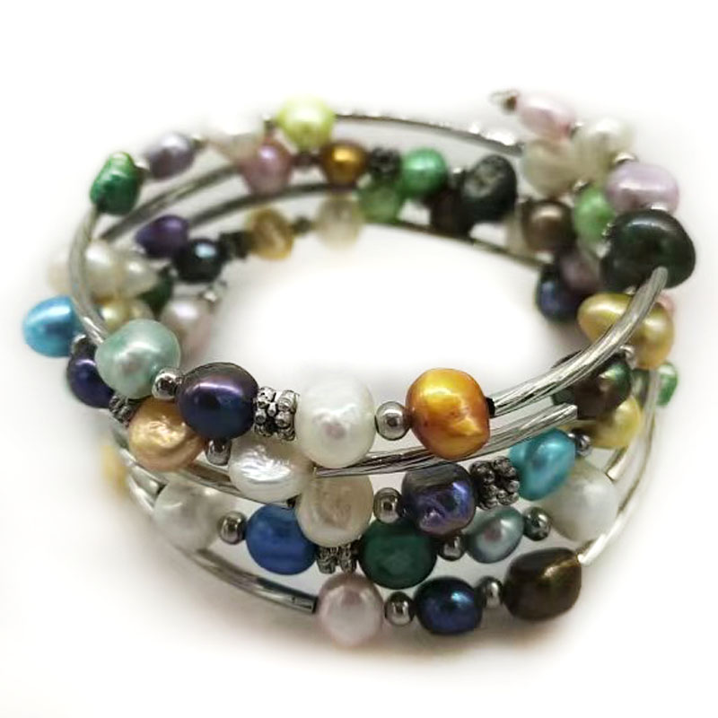 33인치 7-8mm 퍼플 메모리 와이어 천연 바로크 진 - Memory Wire Bracelet 리뷰 및 가격