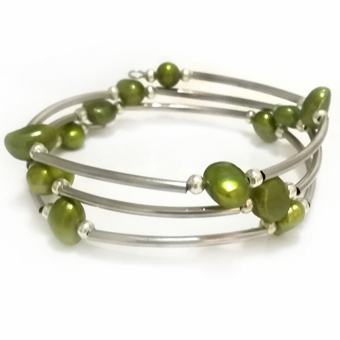 도매 20인치 8-9mm 올리브 그린 천연 바로크 진주 - Memory Wire Bracelet 리뷰 및 가격