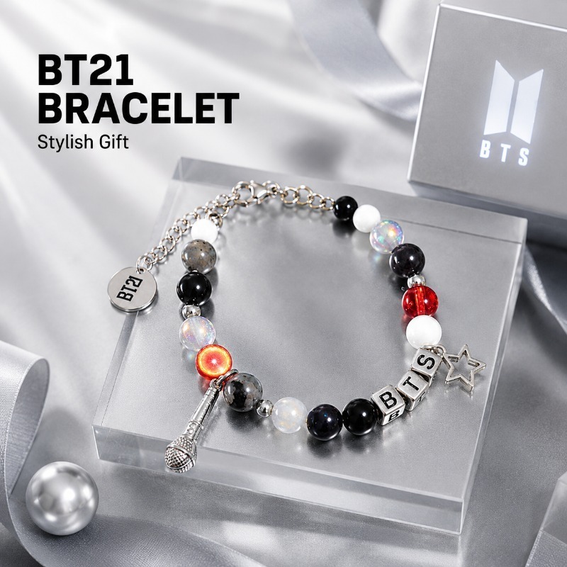 BT21 블랙 레드 비즈 팔찌, 팬 서포트 굿즈 패션  - Jewelry Making Metals 리뷰 및 가격
