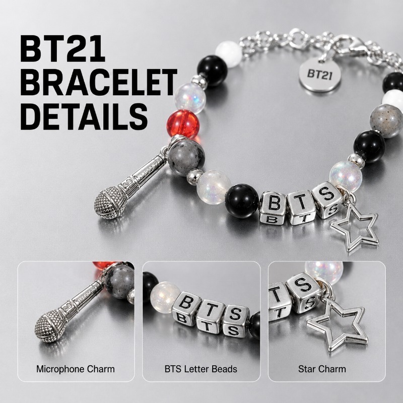 BT21 블랙 레드 비즈 팔찌, 팬 서포트 굿즈 패션  - Jewelry Making Metals 리뷰 및 가격
