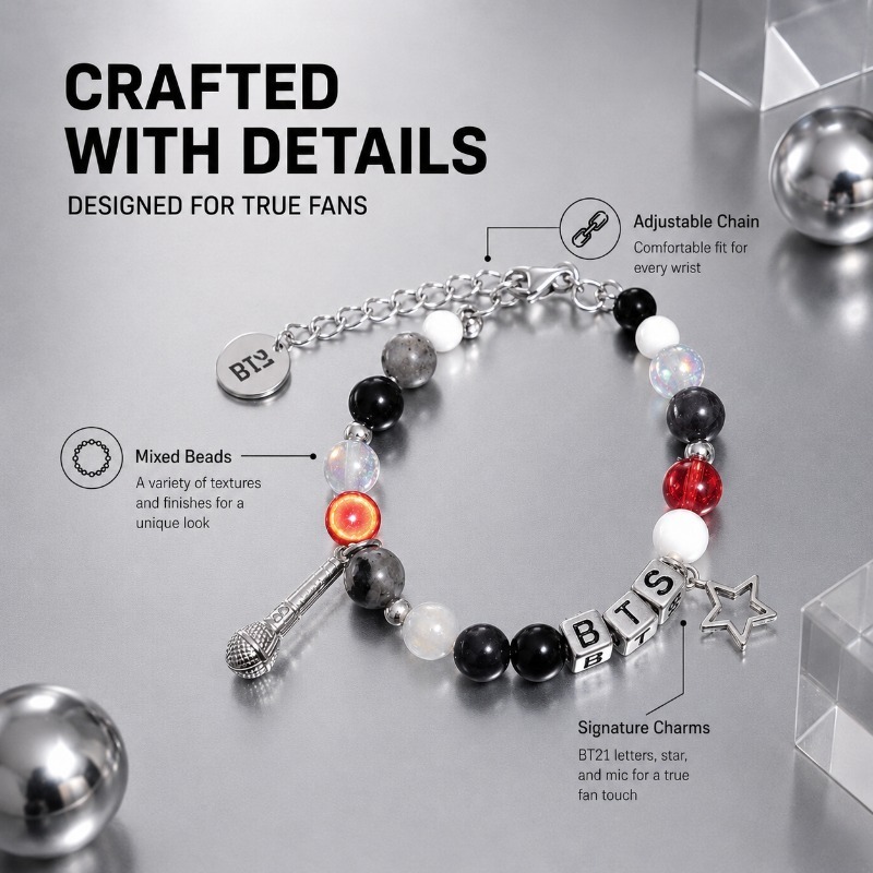 BT21 블랙 레드 비즈 팔찌, 팬 서포트 굿즈 패션  - Jewelry Making Metals 리뷰 및 가격